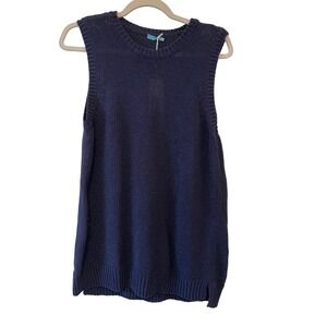 J.McLaughlin Size L Blue Sleeveless Knit Sweater Top Old Money Quiet Luxury